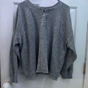 Gray Waffle Knit Henley Sweater